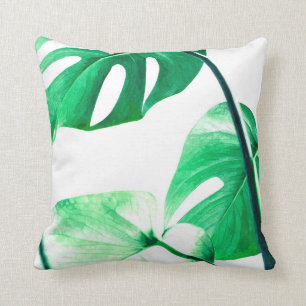 Monstera leaves tropical palm watercolor cushion
