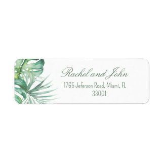 Monstera Leaves Tropical Return Address Label