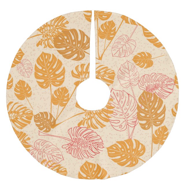 Monstera leaves: tropical silhouette seamless brushed polyester tree skirt (Front)