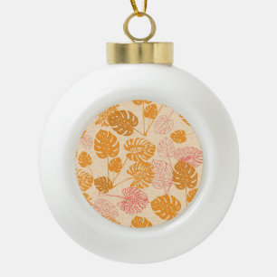 Monstera leaves: tropical silhouette seamless ceramic ball christmas ornament
