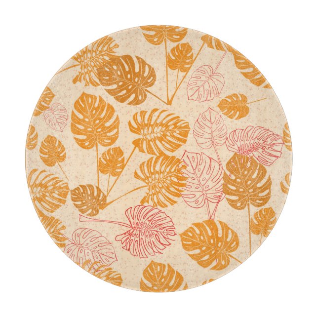 Monstera leaves: tropical silhouette seamless cutting board (Front)