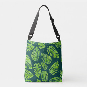 Monstera leaves, tropical watercolor pattern crossbody bag
