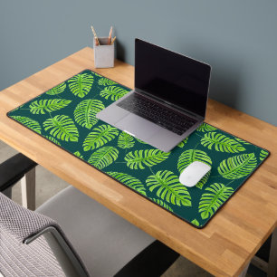 Monstera leaves, tropical watercolor pattern desk mat