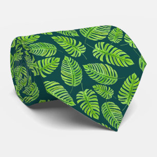 Monstera leaves, tropical watercolor pattern tie
