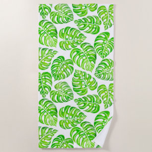 Monstera leaves watercolor beach towel