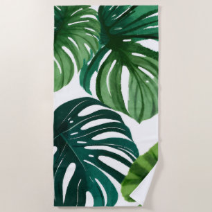 Monstera Leaves Watercolor Beach Towel