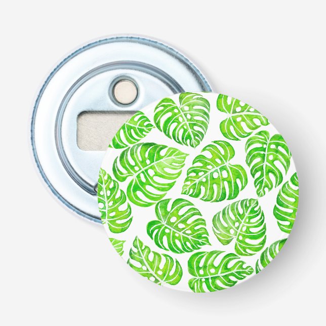 Monstera leaves watercolor bottle opener (Front)
