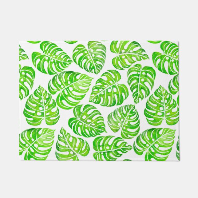 Monstera leaves watercolor doormat (Front)