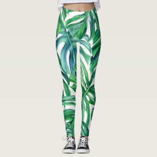 Monstera Leaves: Watercolor Jungle Pattern. Leggings