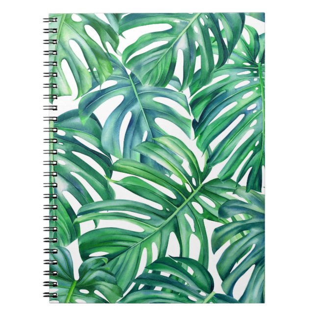 Monstera Leaves: Watercolor Jungle Pattern. Notebook (Front)