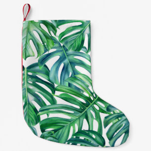 Monstera Leaves: Watercolor Jungle Pattern. Small Christmas Stocking
