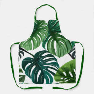 Monstera Leaves Watercolor Modern Botanical Apron