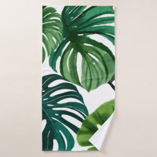 Monstera Leaves Watercolor Modern Botanical Bath Towel