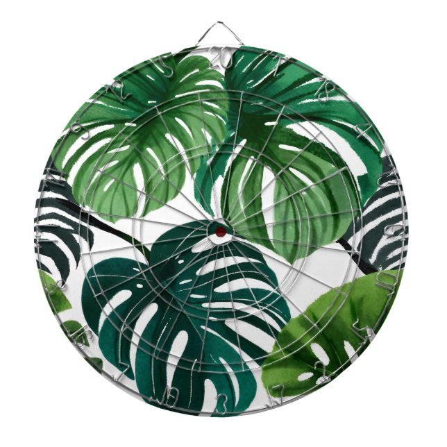Monstera Leaves Watercolor Modern Botanical Dartboard (Front)