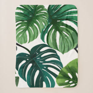 Monstera Leaves Watercolor Modern Botanical Sherpa Blanket