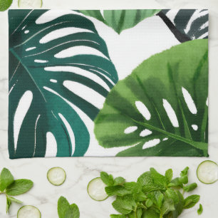 Monstera Leaves Watercolor Modern Botanical Tea Towel