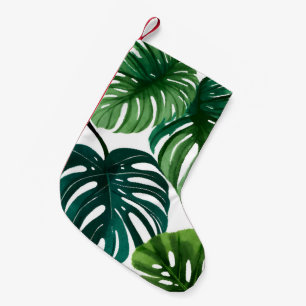 Monstera Leaves Watercolor Small Christmas Stocking