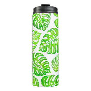 Monstera leaves watercolor thermal tumbler