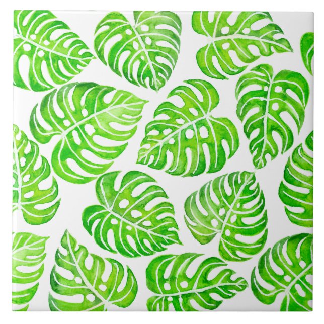 Monstera leaves watercolor tile (Front)