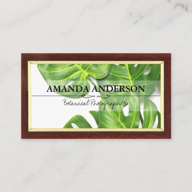 Monstera Leaves | Wood Frame Business Card (Front)