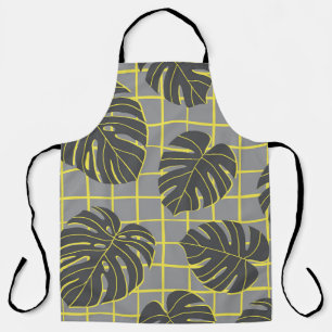Monstera Leaves: Yellow-Grey Modern Abstract Apron