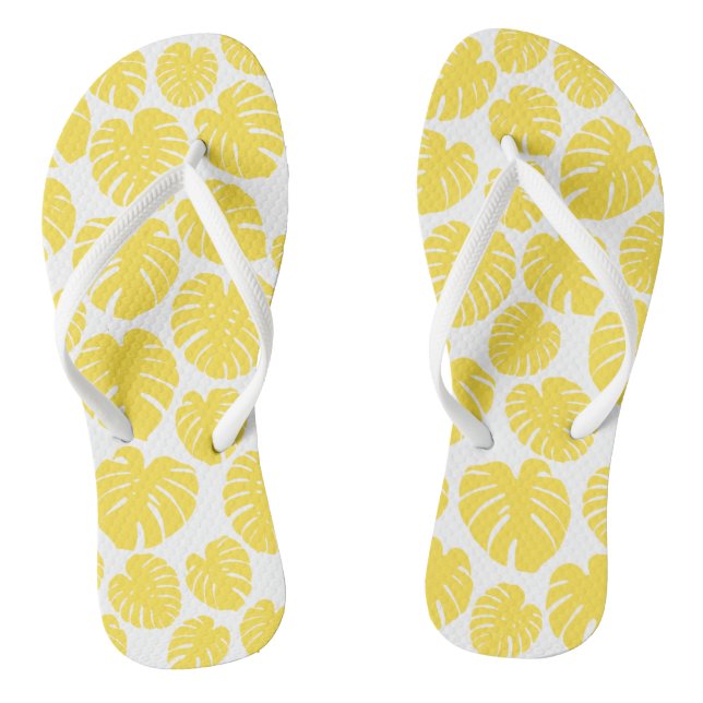 Monstera - Lemon Yellow and White Flip Flops (Footbed)