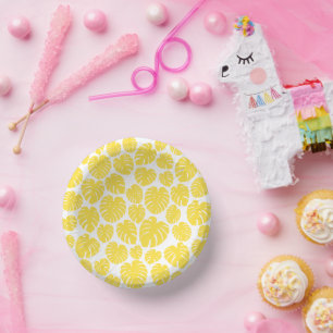 Monstera - Lemon Yellow and White Paper Plate