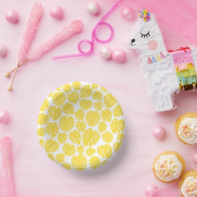 Monstera - Lemon Yellow and White Paper Plate (Party)