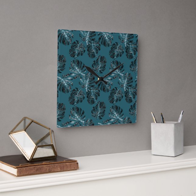 Monstera Leo Animal Print Glam 1 Square Wall Clock (Office)