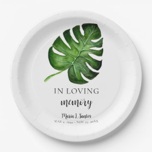 Monstera Memorial Custom Celebration of Life Paper Plate