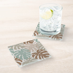 Monstera modern hawaii boho glass coaster