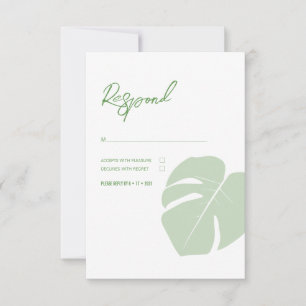 Monstera • Modern Tropical Wedding • Green Leaf RSVP Card