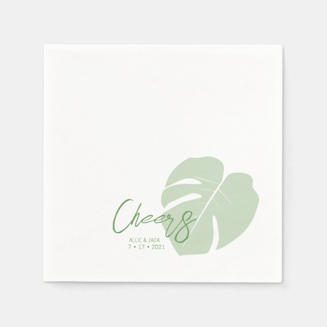Monstera • Modern Tropical Wedding • Green Leaves Napkin (Front)
