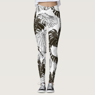 Monstera Monochrome: Black-White Seamless. Leggings