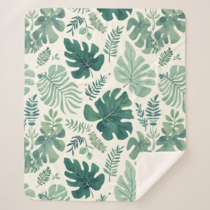 Monstera Mood – Tropical Leaf Sherpa Blanket