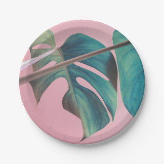 Monstera on Pink Paper Plate