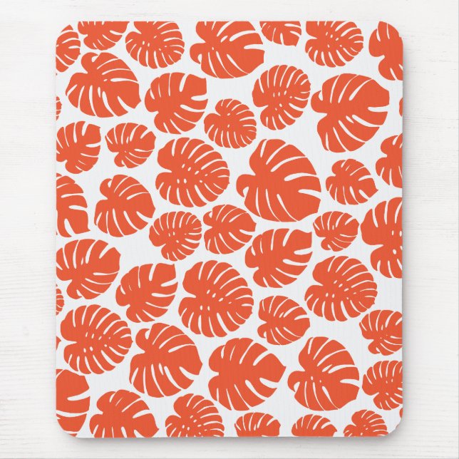 Monstera - Orange and White Mouse Mat (Front)