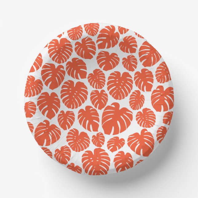 Monstera - Orange and White Paper Plate (Front)