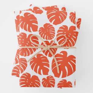 Monstera - Orange and White Wrapping Paper Sheet