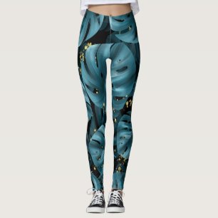 Monstera Palm, Golden Splash Seamless. Leggings