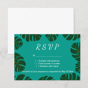 Monstera palm RSVP beach wedding response cards