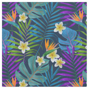 Monstera Palm Trees Plumeria Birds of Paradise  Fabric