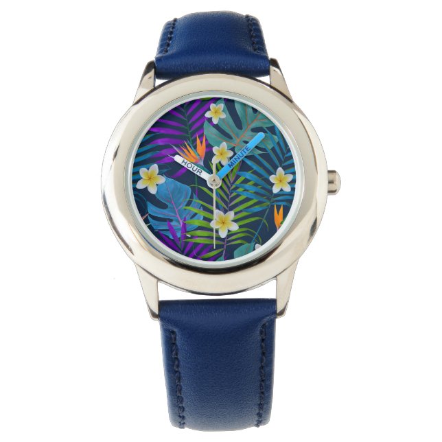 Monstera Palm Trees Plumeria Birds of Paradise Watch (Front)