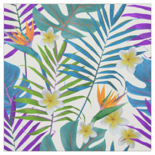 Monstera Palm Trees Plumeria Strelitzia Flowers Fabric