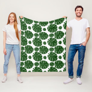 Monstera pattern fleece blanket