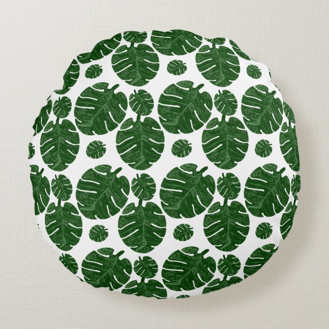 Monstera pattern  round cushion (Front)
