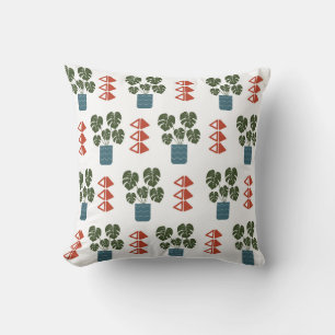 Monstera Plant and Red Triangles Couch Pillow