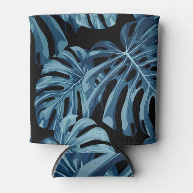 Monstera plant: blue leaves pattern. can cooler (Front)