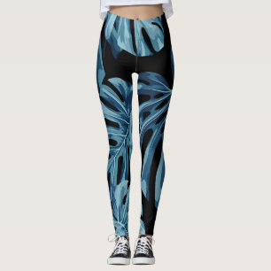 Monstera plant: blue leaves pattern. leggings