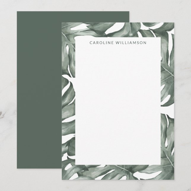 Monstera Plant Botanical Personalised Stationery Card (Front/Back)